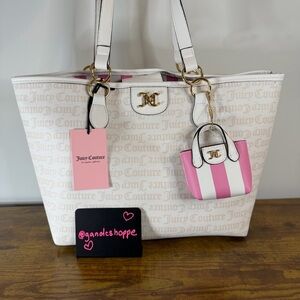 New Juicy Couture Fun In The Sun White Shoulder Tote Handbag Pink Cute Coquette
